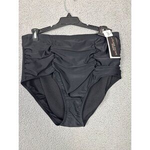 Black Island Escape Woman High Waist Tummy Control Swim Bottom Ruched Design 18W